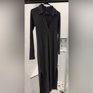 Aerie Grey Ribbed Maxi Dress with side slits on each side